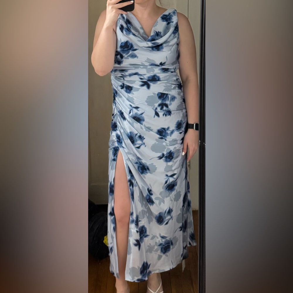Abercrombie & Fitch Blue Floral Cowl Neck Maxi Dress